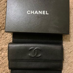 CHANEL Caviar Timeless CC Large Gusset Flap Wallet Black